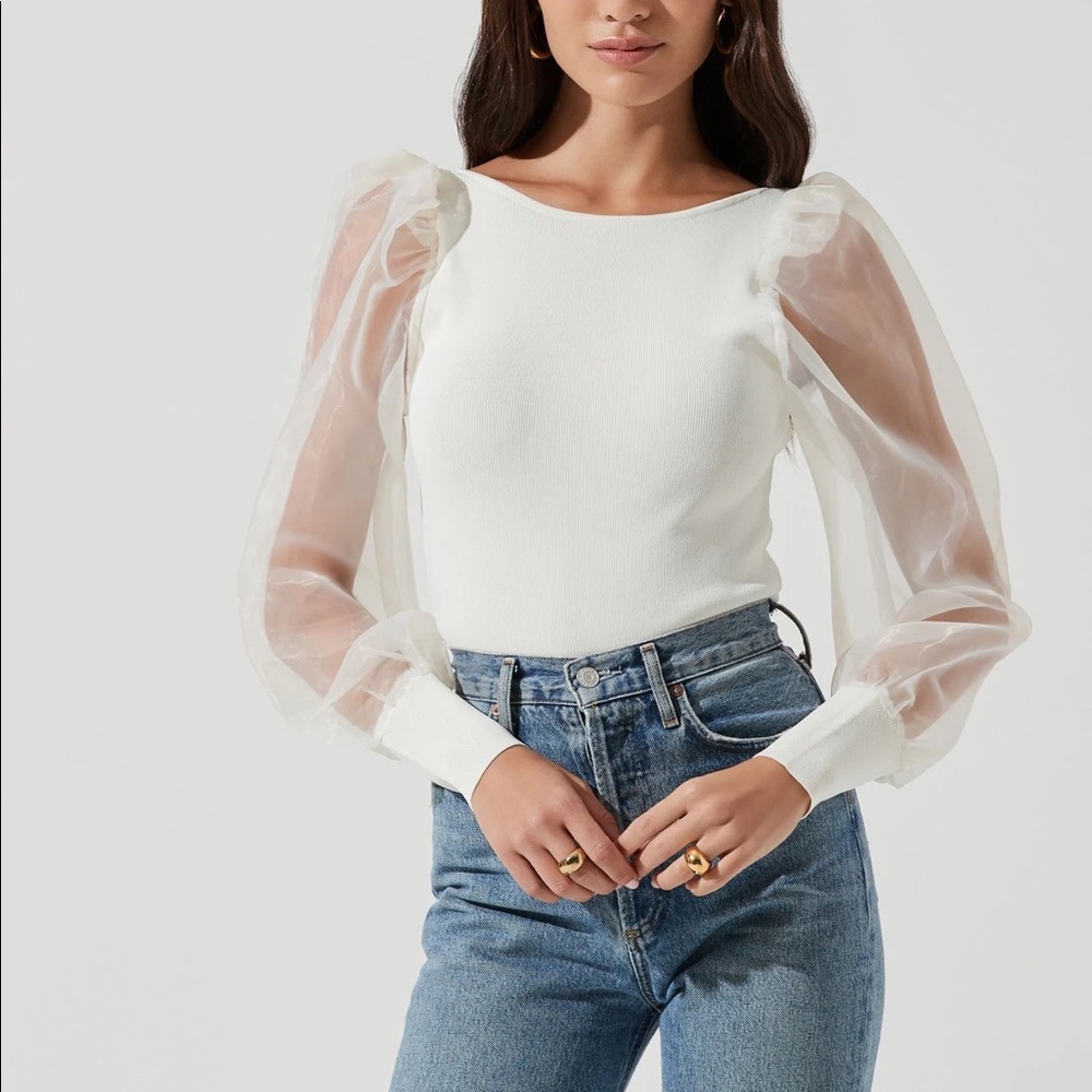Organza Sleeve Knit Bodysuit